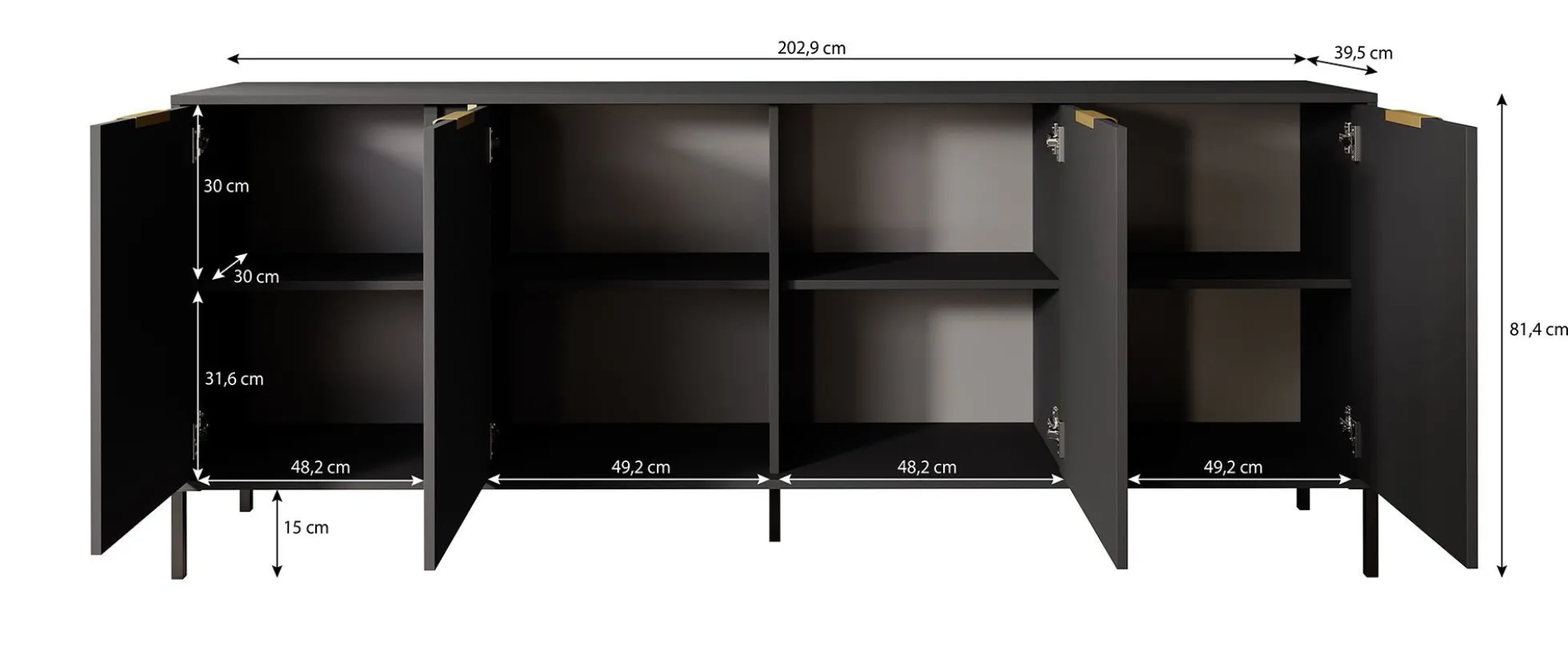 Loren - Dressoir - Antraciet - 203x40x81 cm