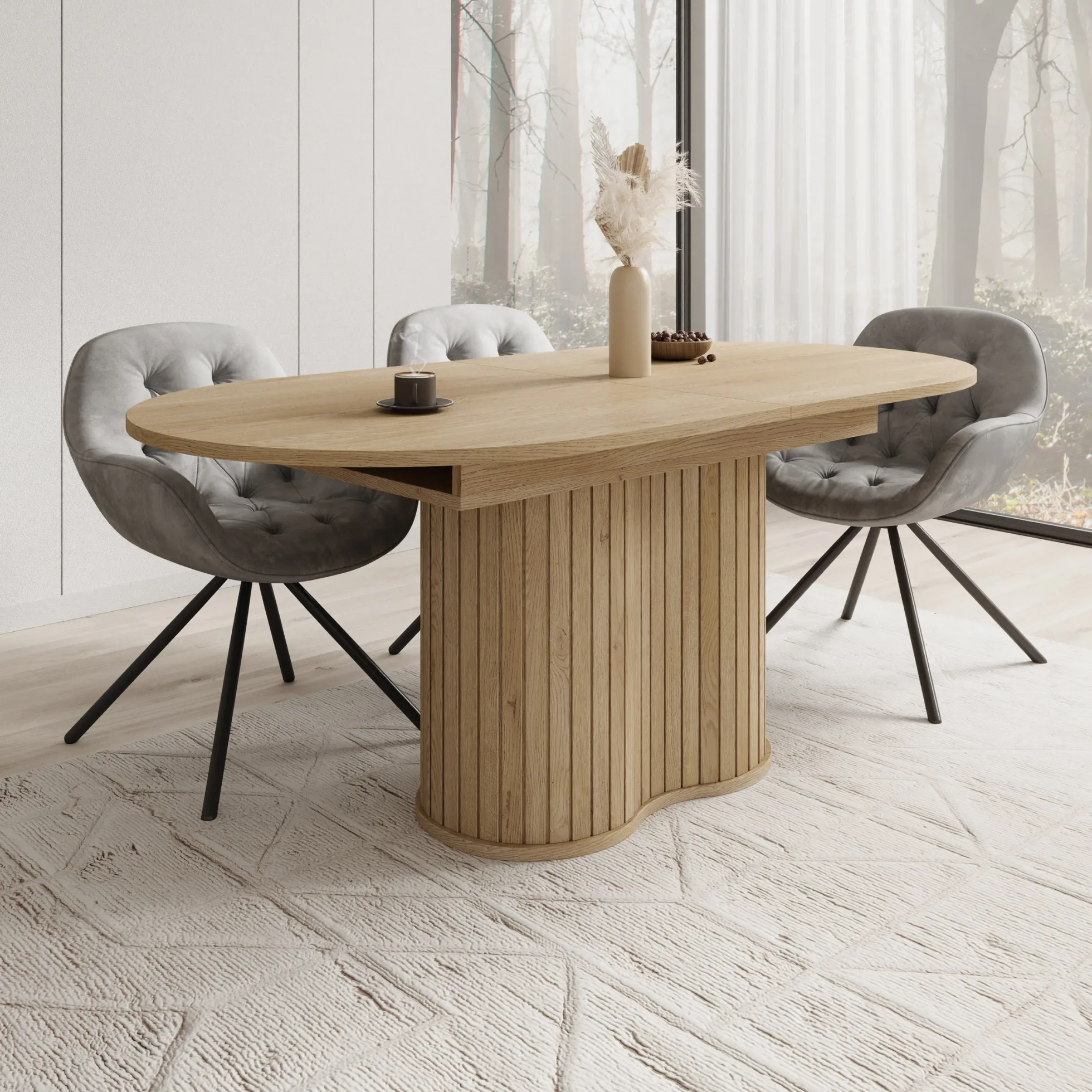 Loro - Eetkamertafel ovaal - Uitschuifbaar - Eikenpatroon - 180-220x90