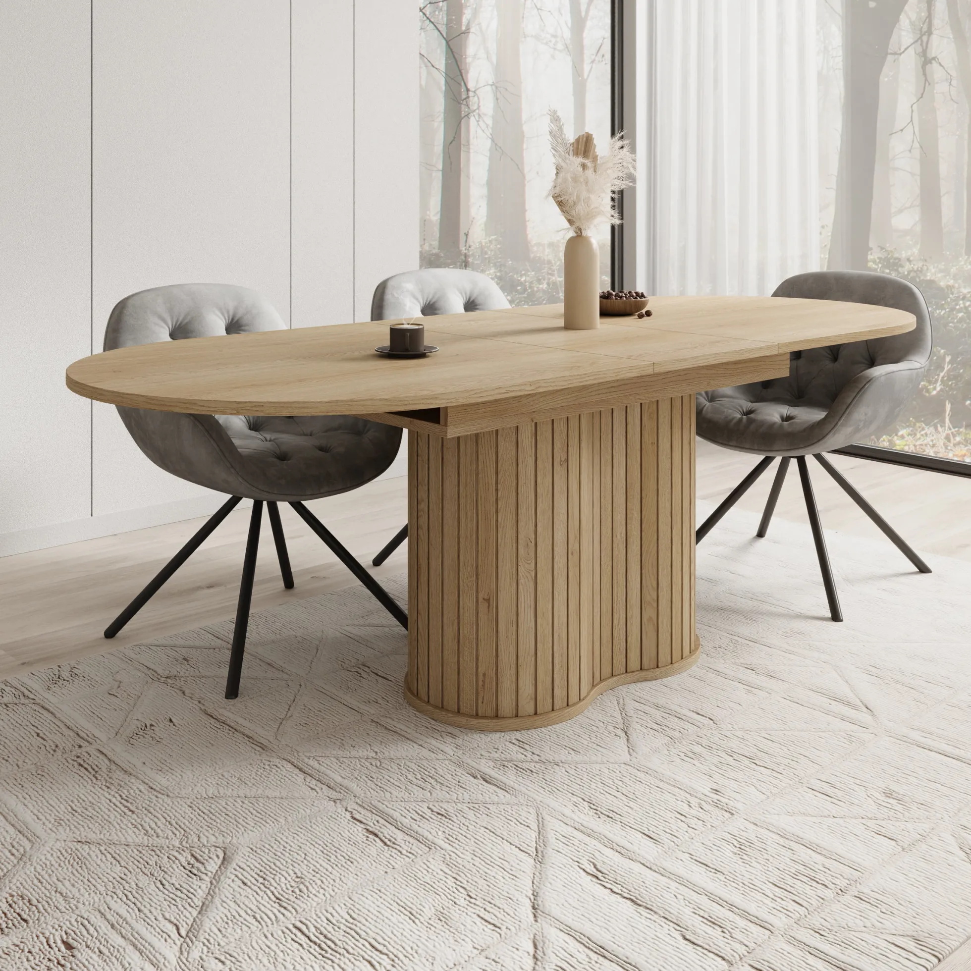 Loro - Eetkamertafel ovaal - Uitschuifbaar - Eikenpatroon - 180-220x90