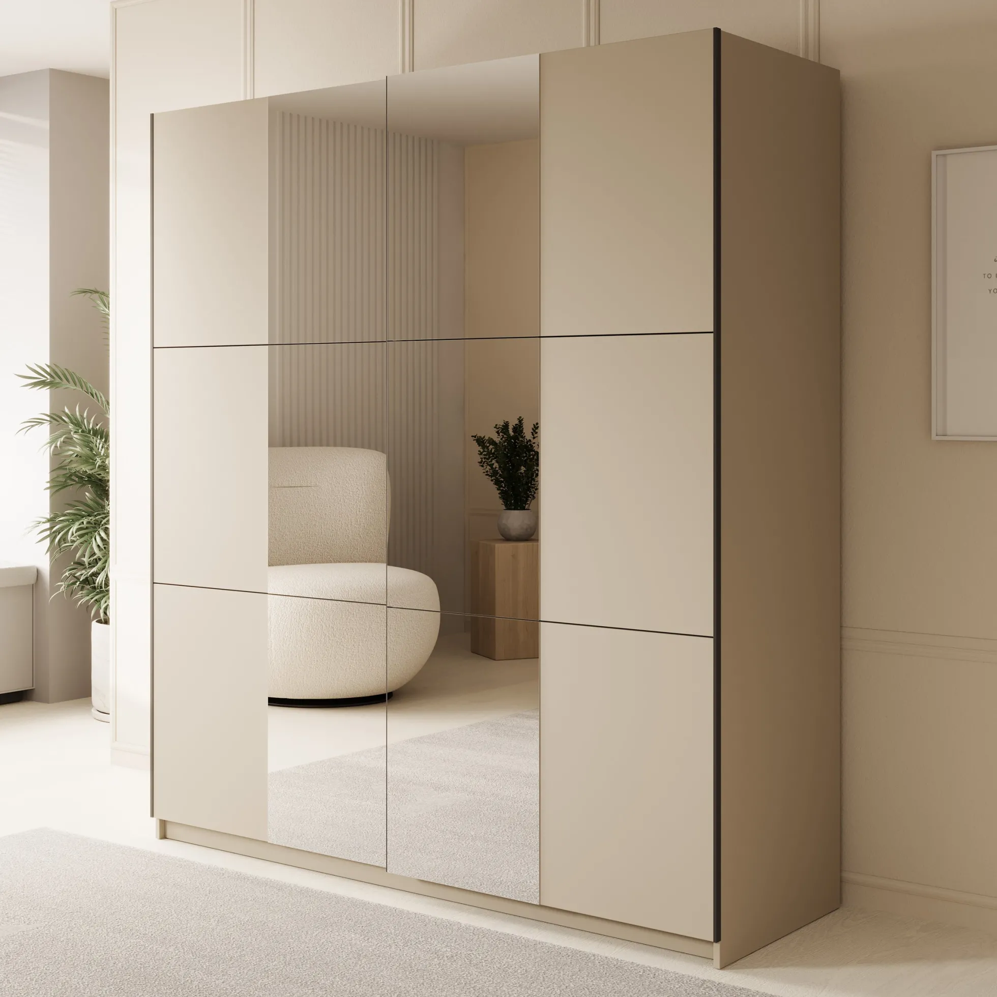 Luce - Kledingkast met schuifdeuren - Beige - 180x55x201 cm