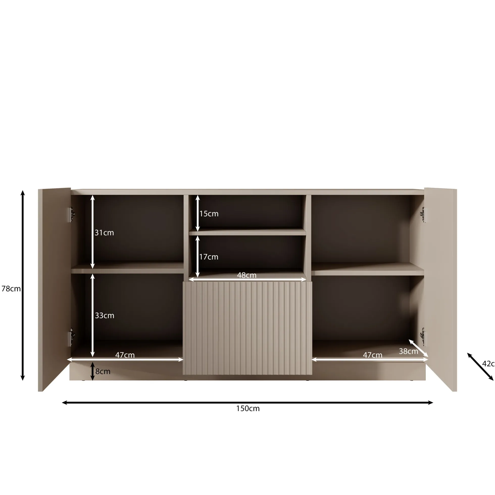 Lucera - Dressoir - Beige - 150x42x78 cm