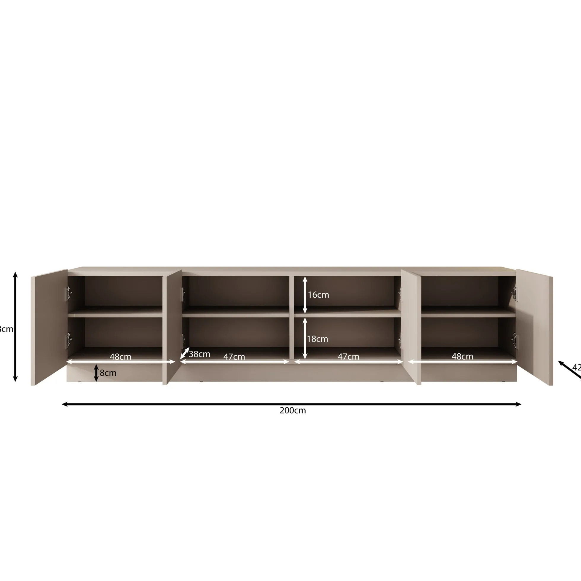 Lucera - TV-Meubel - Beige - 200x42x48 cm