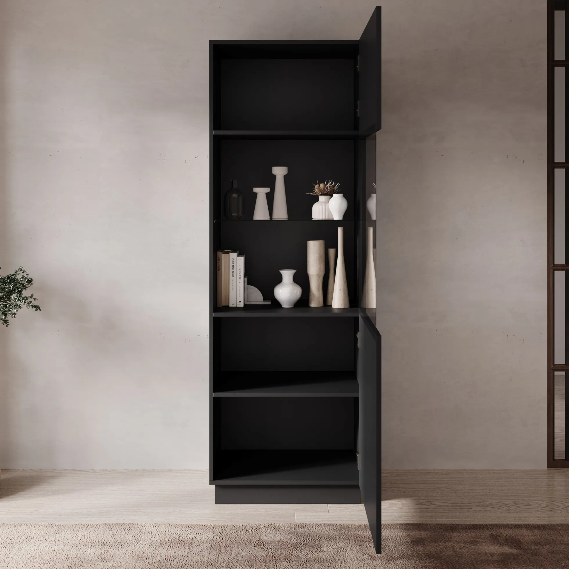 Lucera - Vitrinekast - Zwart - 60x42x178 cm
