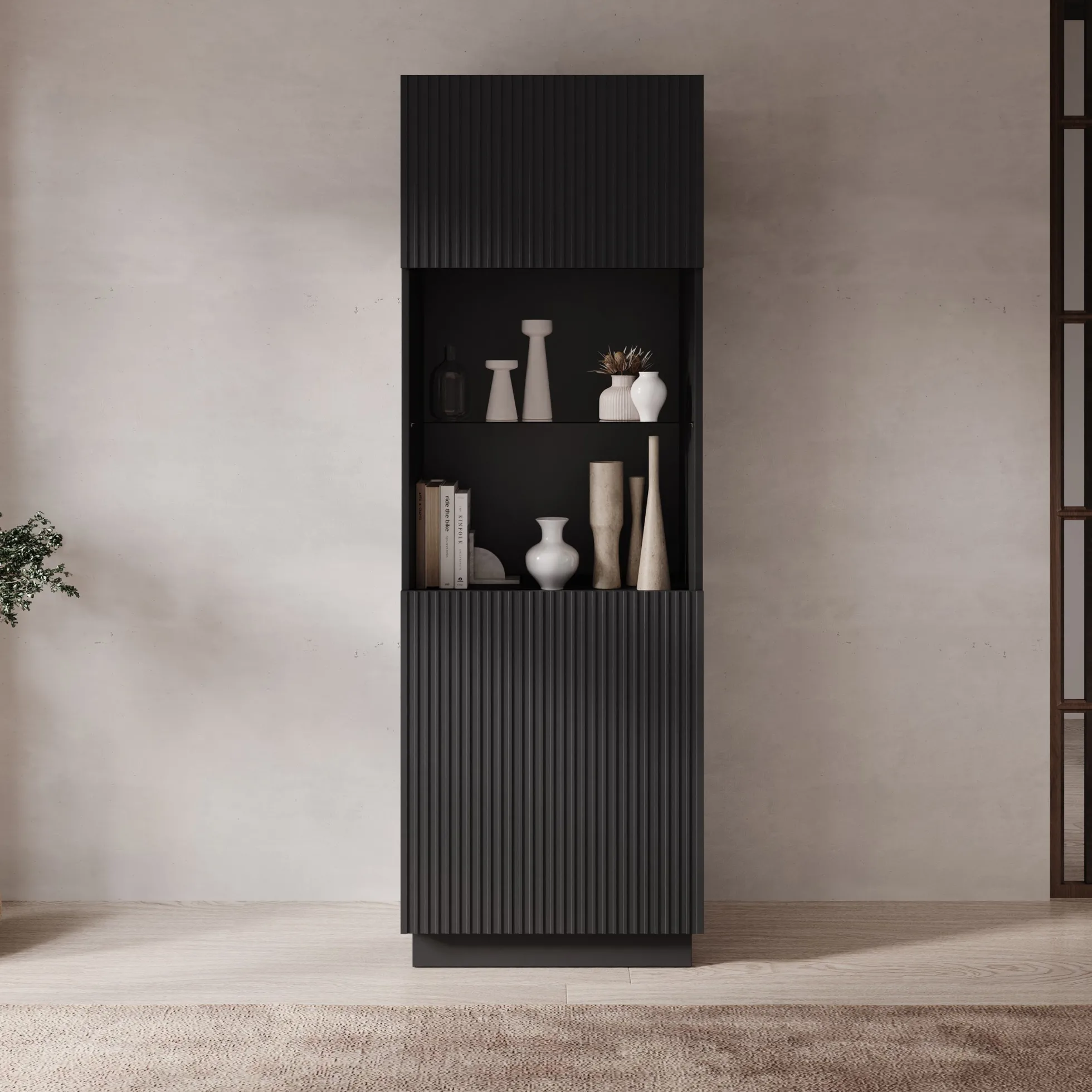 Lucera - Vitrinekast - Zwart - 60x42x178 cm