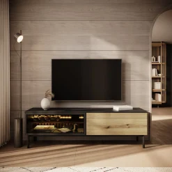 Ludwig - TV-Meubel met verlichting - Zwart/eiken - 180 cm