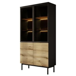 Ludwig - Vitrinekast - Zwart/eiken - 100x39x188 cm