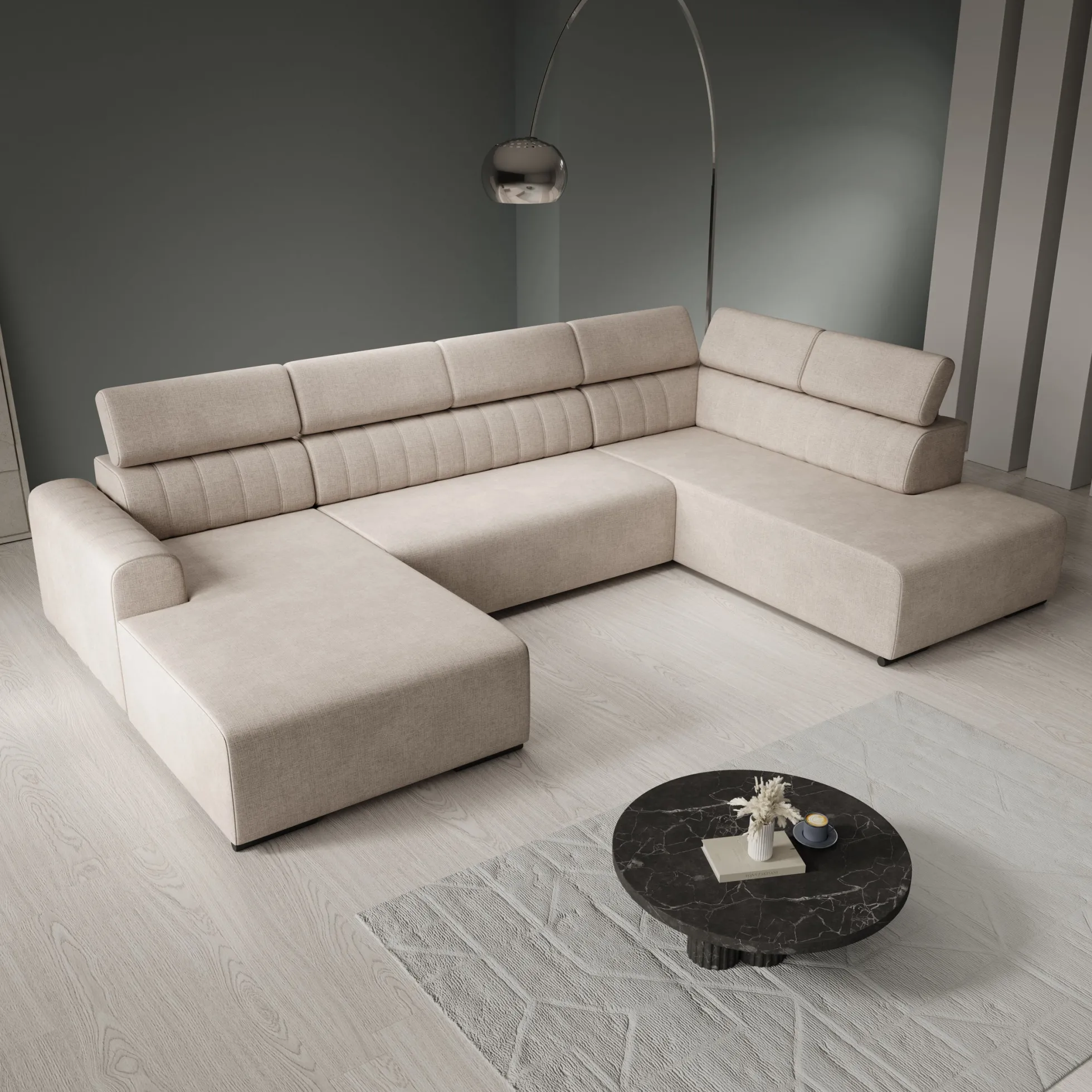Lumae - Hoekbank 6-zits met chaise longue - Stof beige - Links