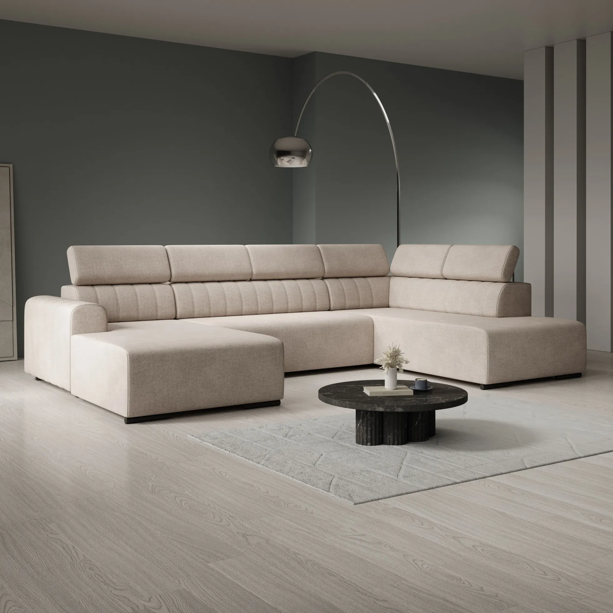 Lumae - Hoekbank 6-zits met chaise longue - Stof beige - Links