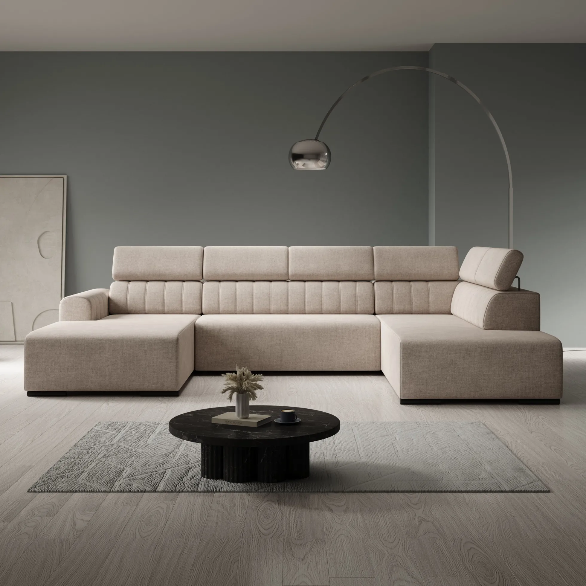 Lumae - Hoekbank 6-zits met chaise longue - Stof beige - Links