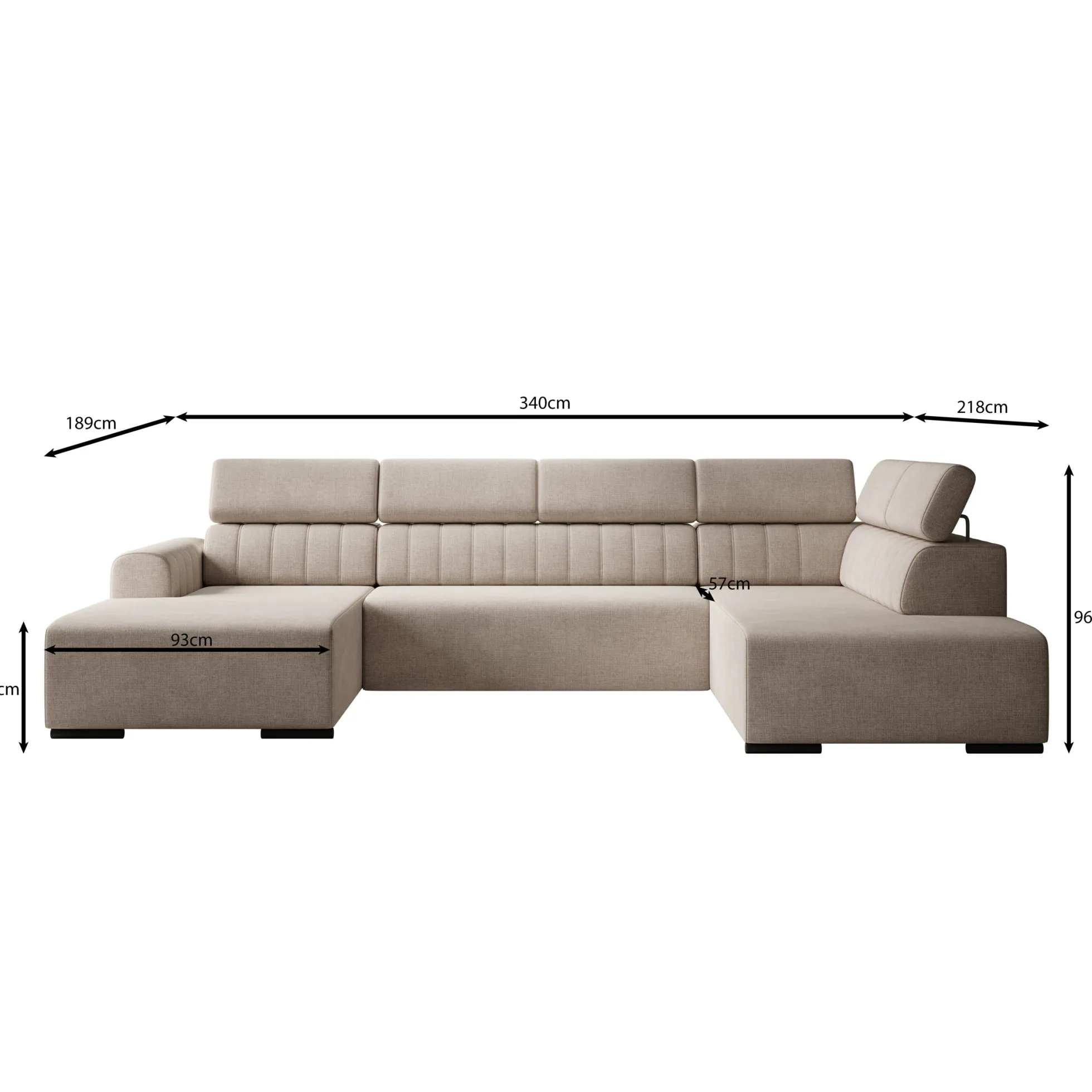 Lumae - Hoekbank 6-zits met chaise longue - Stof beige - Links