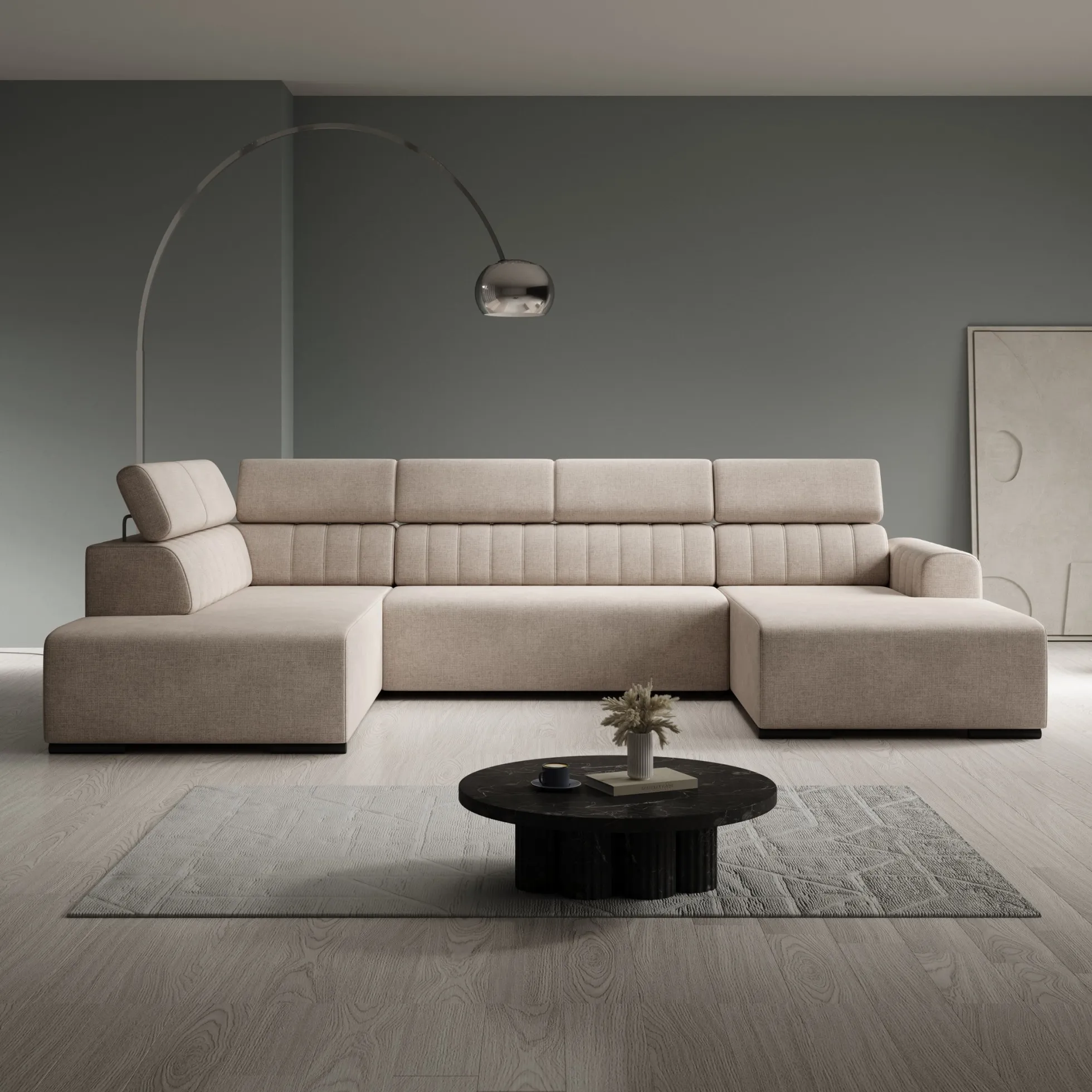 Lumae - Hoekbank 6-zits met chaise longue - Stof beige - Rechts