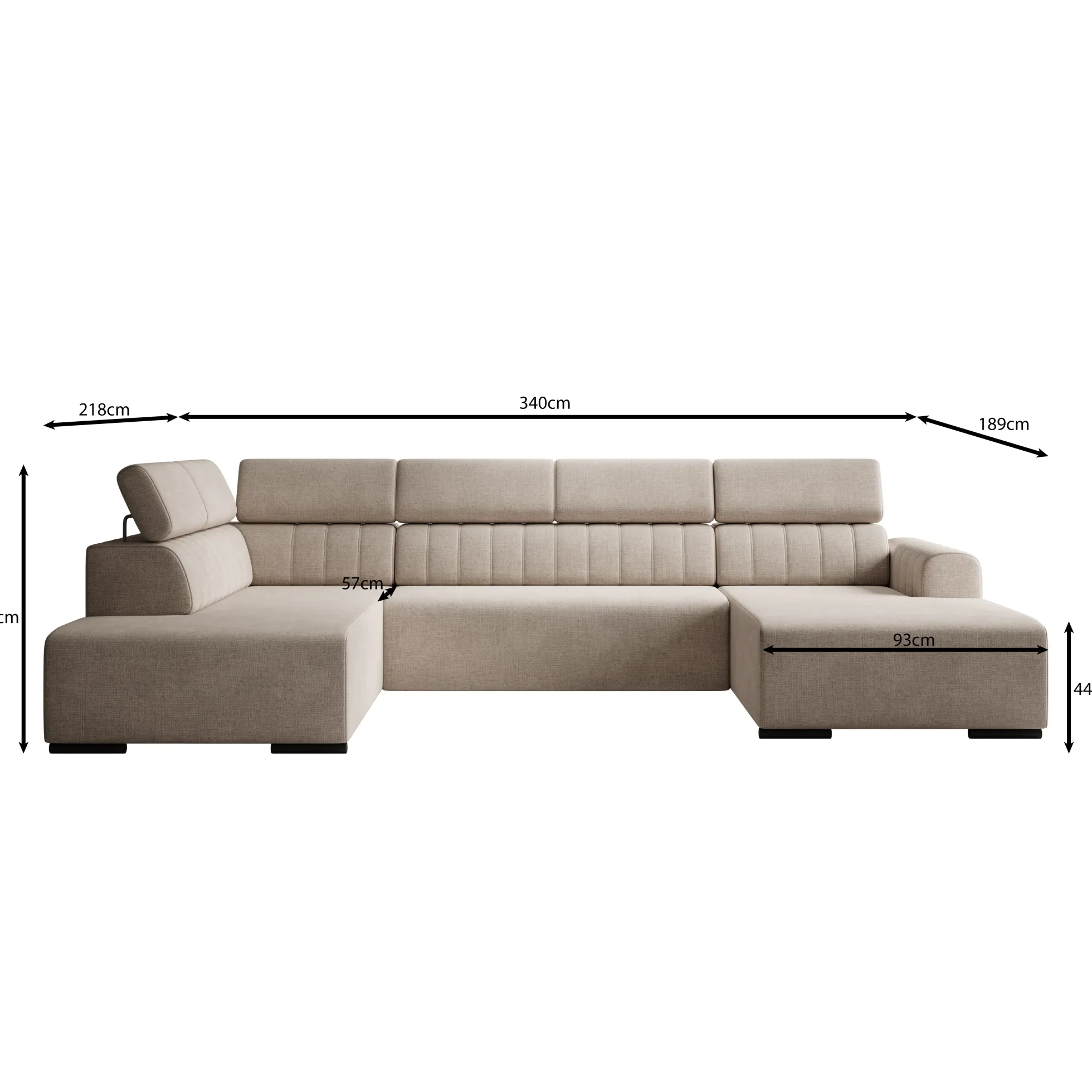 Lumae - Hoekbank 6-zits met chaise longue - Stof beige - Rechts