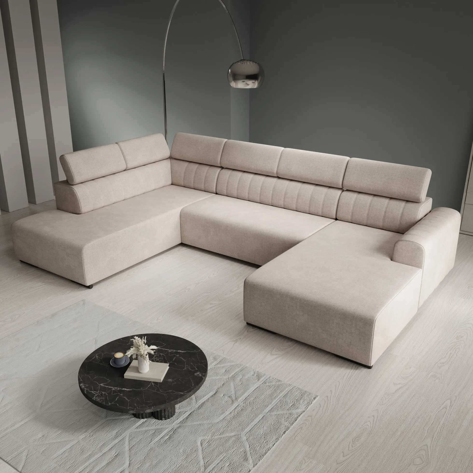Lumae - Hoekbank 6-zits met chaise longue - Stof beige - Rechts