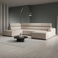 Lumae - Hoekbank 6-zits met chaise longue - Stof beige - Rechts