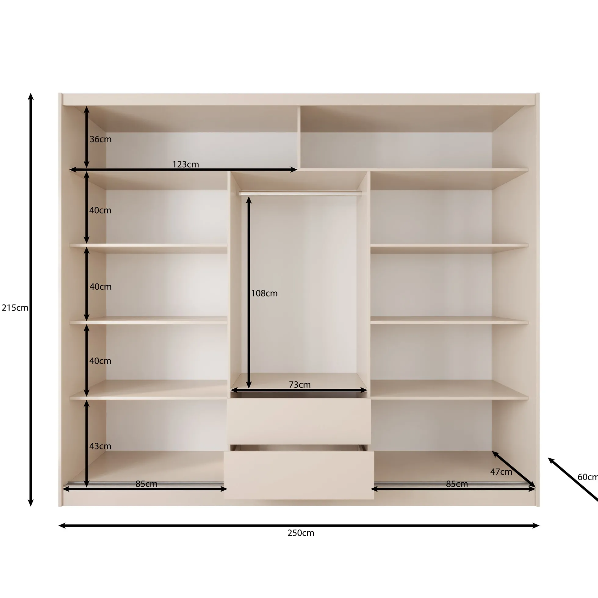 Lumivera - Kledingkast met schuifdeuren - Beige - 250x60x215