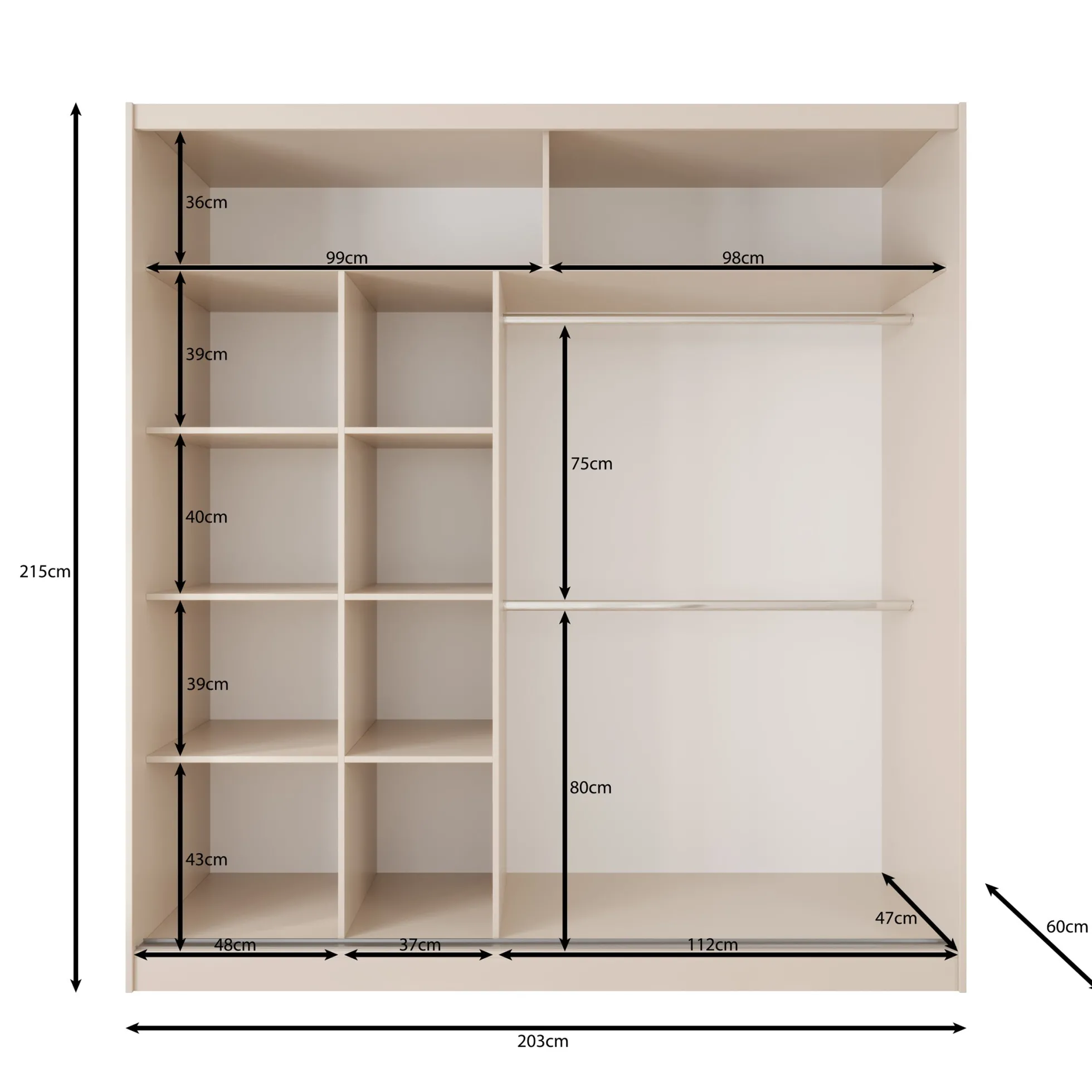 Lumivera - Kledingkast met schuifdeuren - Beige - 203x60x215