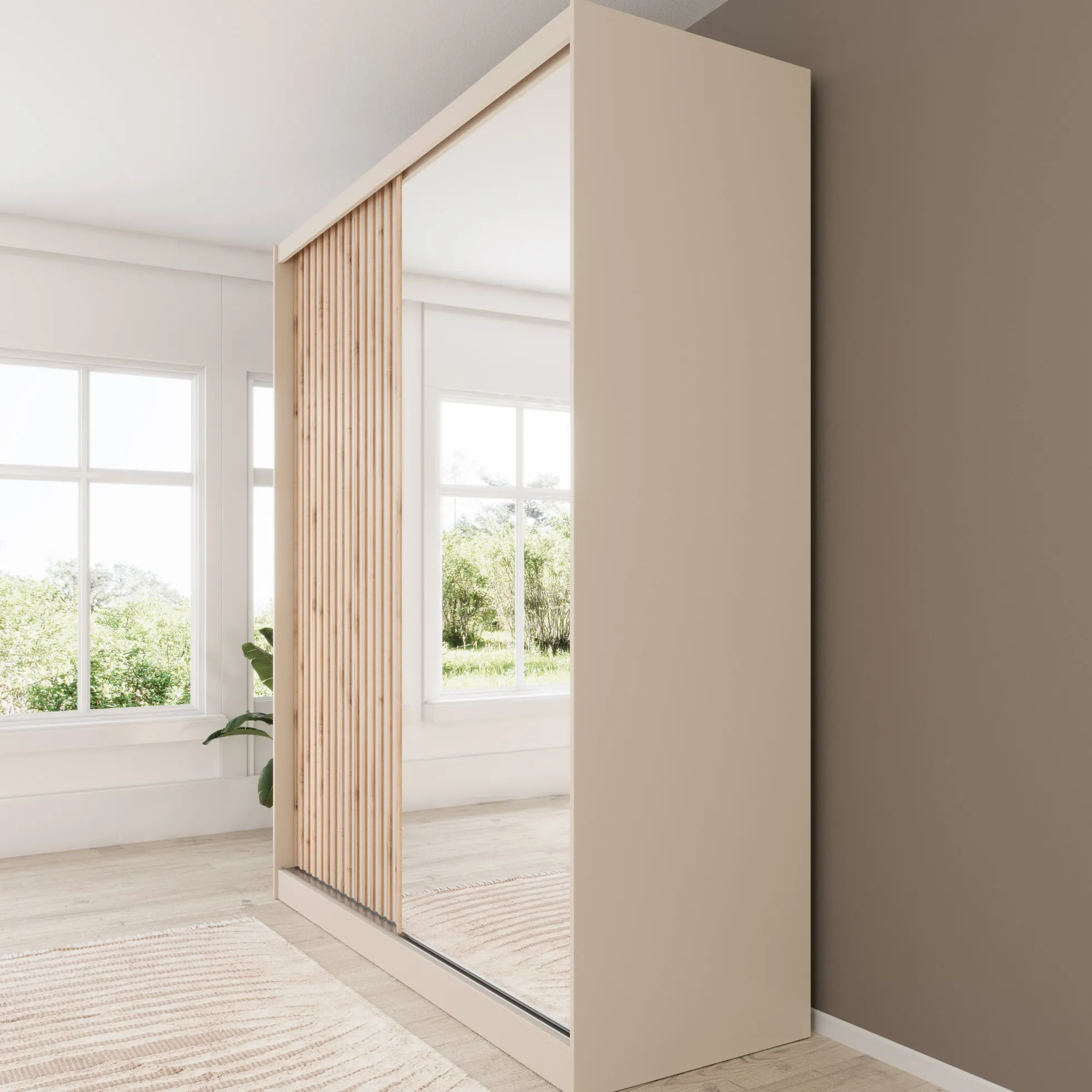 Lumivera - Kledingkast met schuifdeuren - Beige - 203x60x215