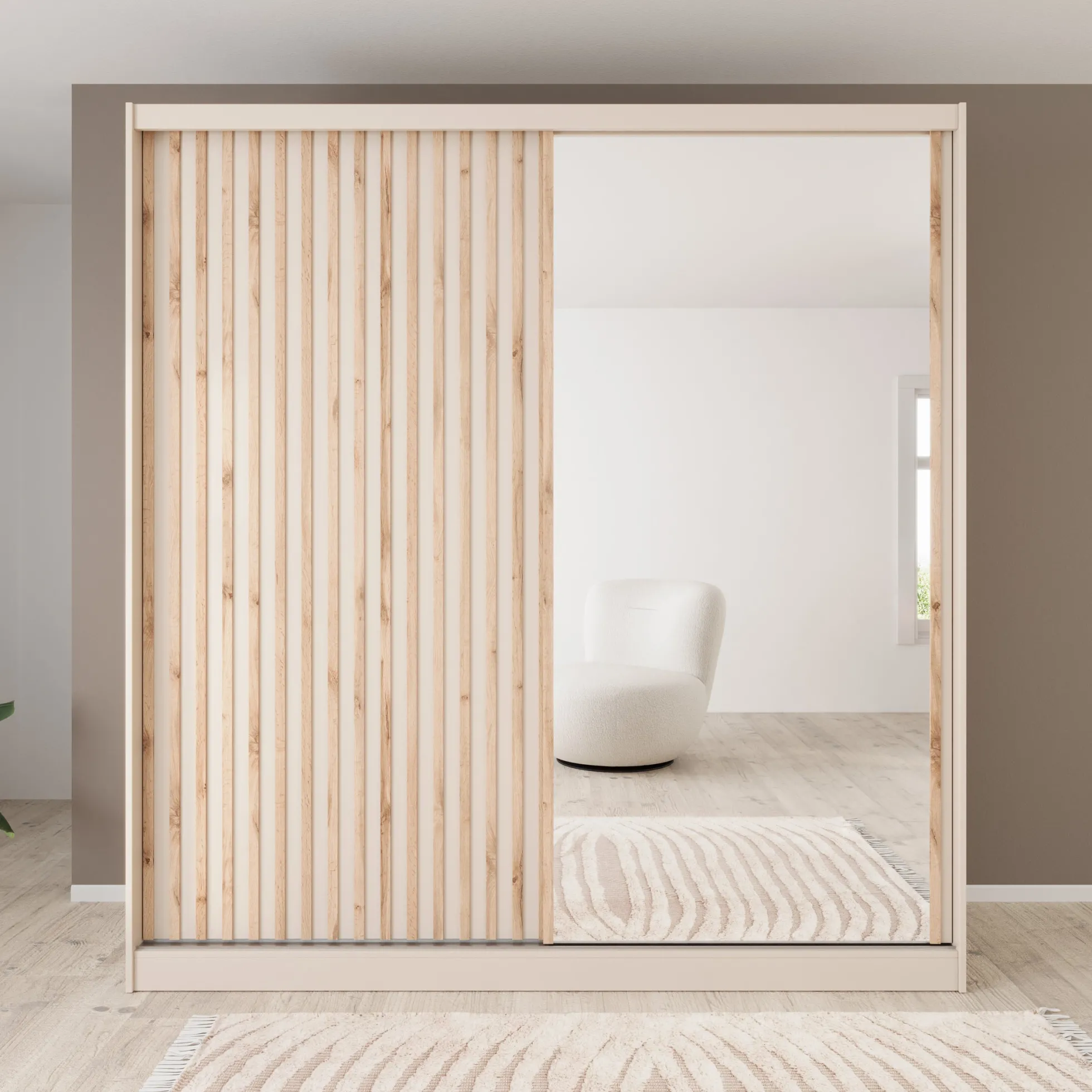 Lumivera - Kledingkast met schuifdeuren - Beige - 203x60x215