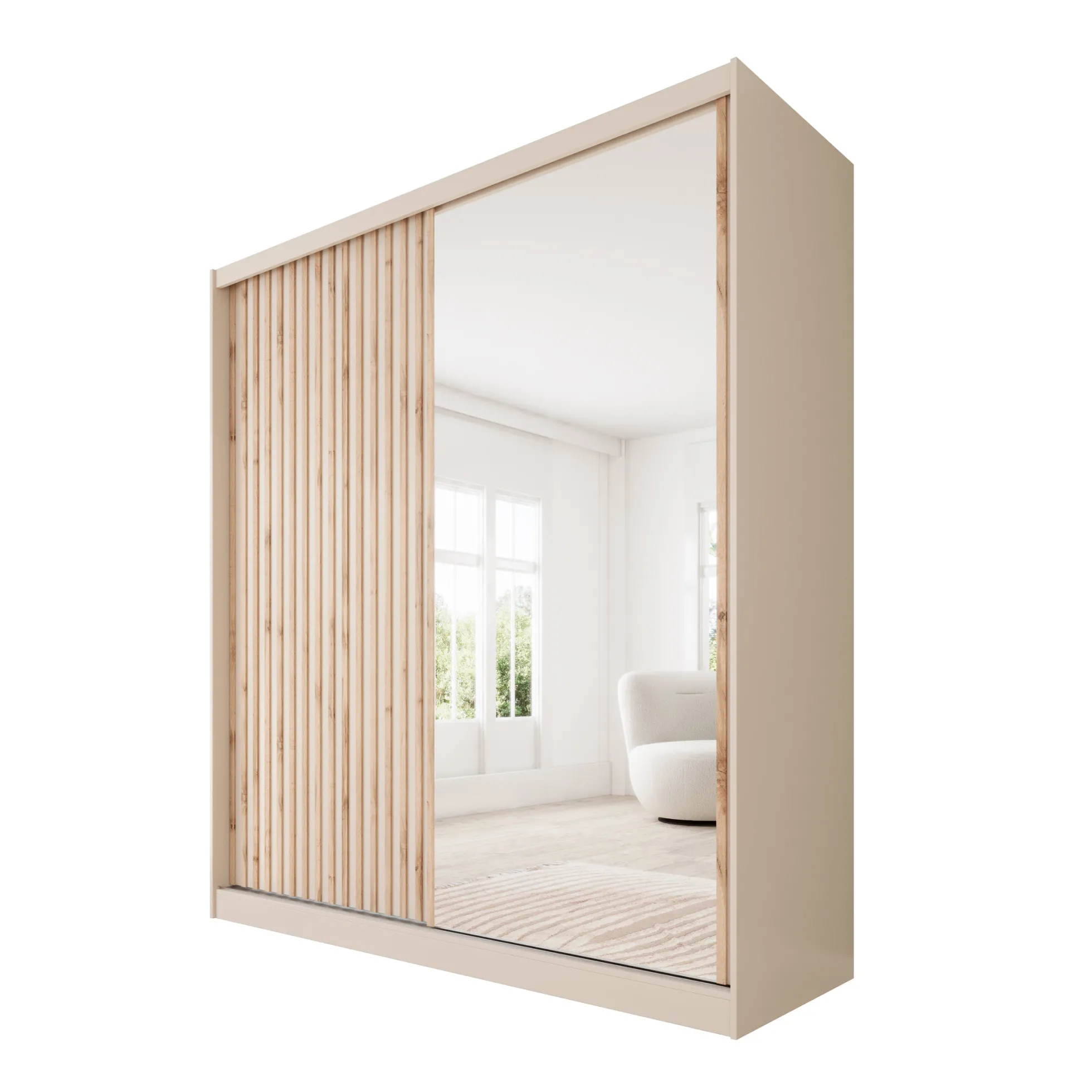 Lumivera - Kledingkast met schuifdeuren - Beige - 203x60x215