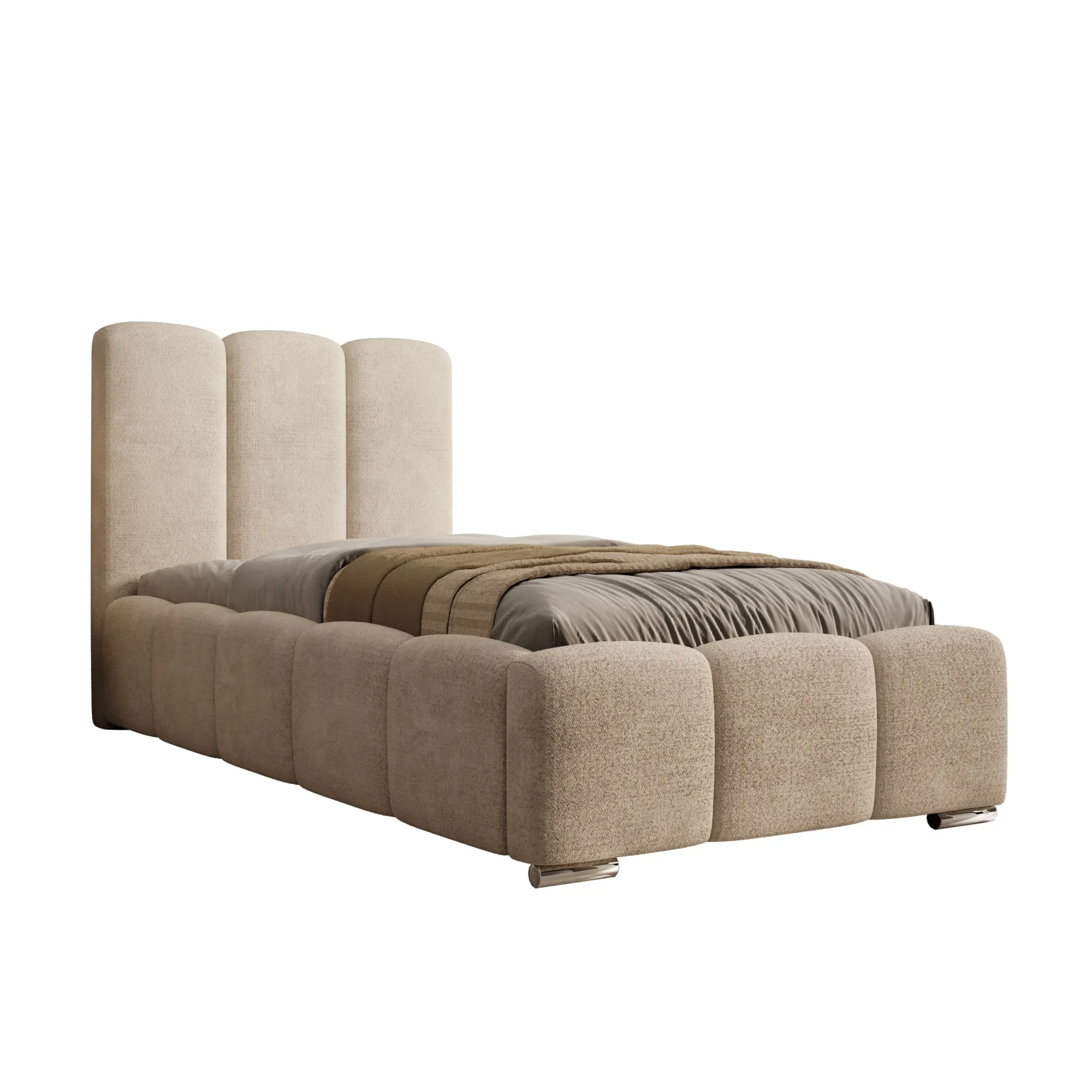 Lumo - Eenpersoonsbed met opbergruimte - Teddystof beige - 90x200 cm