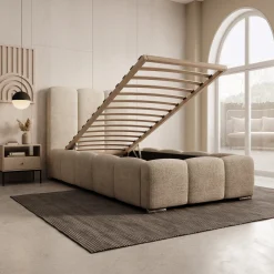 Lumo - Eenpersoonsbed met opbergruimte - Teddystof beige - 90x200 cm
