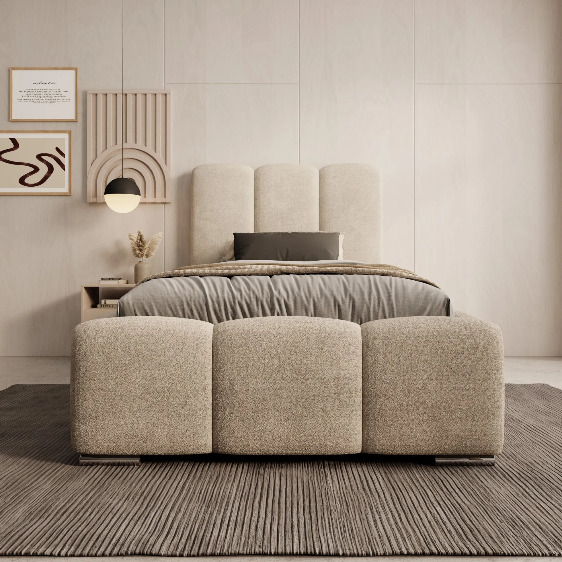 Lumo - Eenpersoonsbed met opbergruimte - Teddystof beige - 90x200 cm