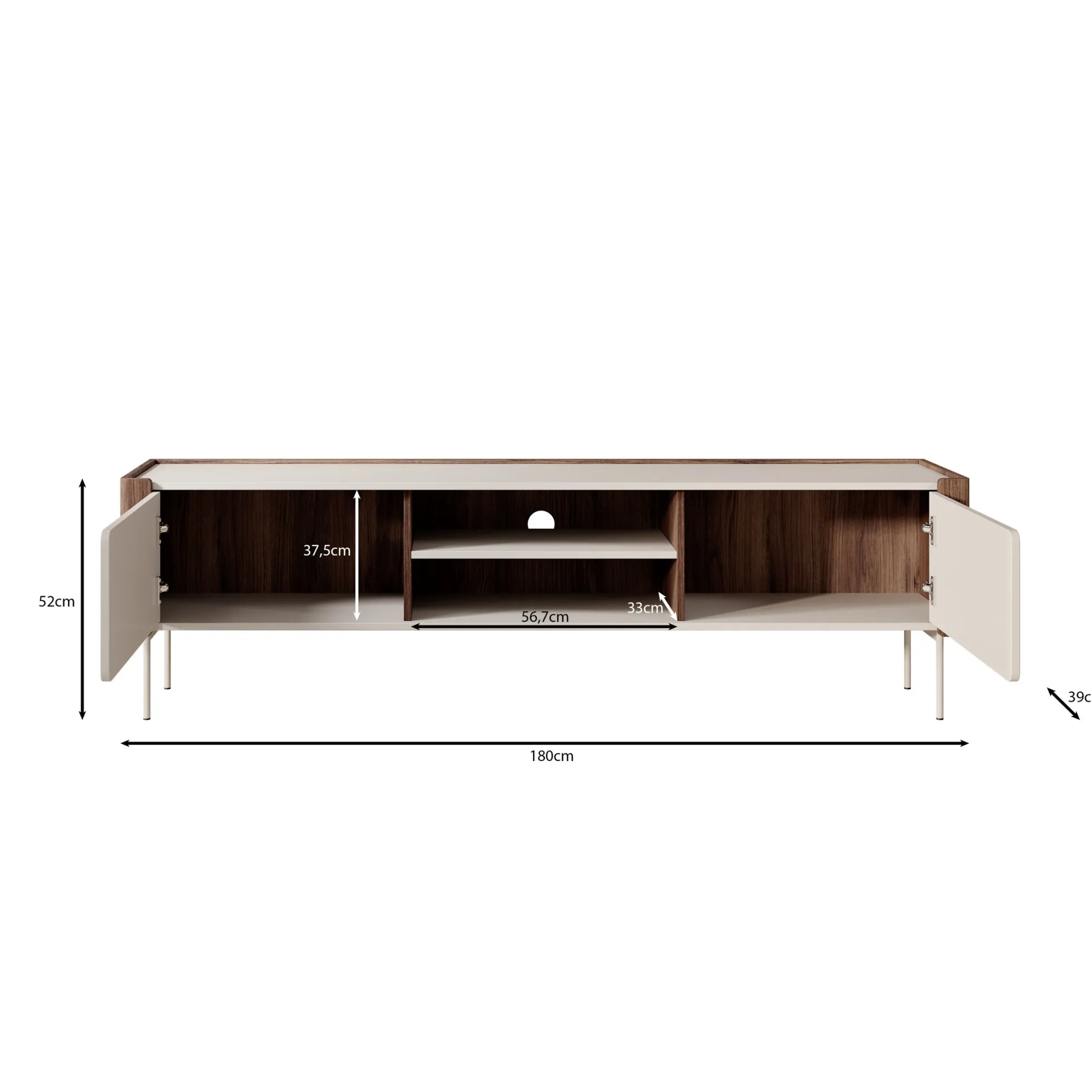 Lux - TV-Meubel - Zwart - 180x39x52 cm