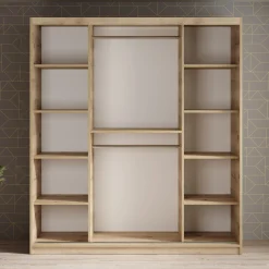 Luxor - Kledingkast met schuifdeuren - Zwart/eiken - 180x62x200 cm