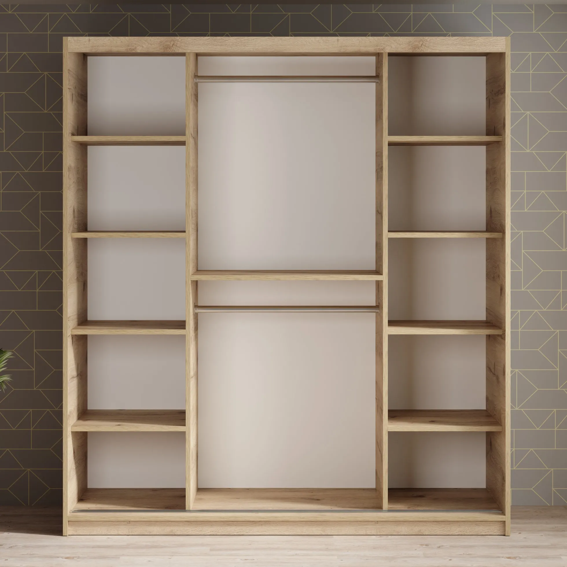 Luxor - Kledingkast met schuifdeuren - Zwart/eiken - 180x62x200 cm