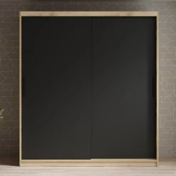 Luxor - Kledingkast met schuifdeuren - Zwart/eiken - 180x62x200 cm