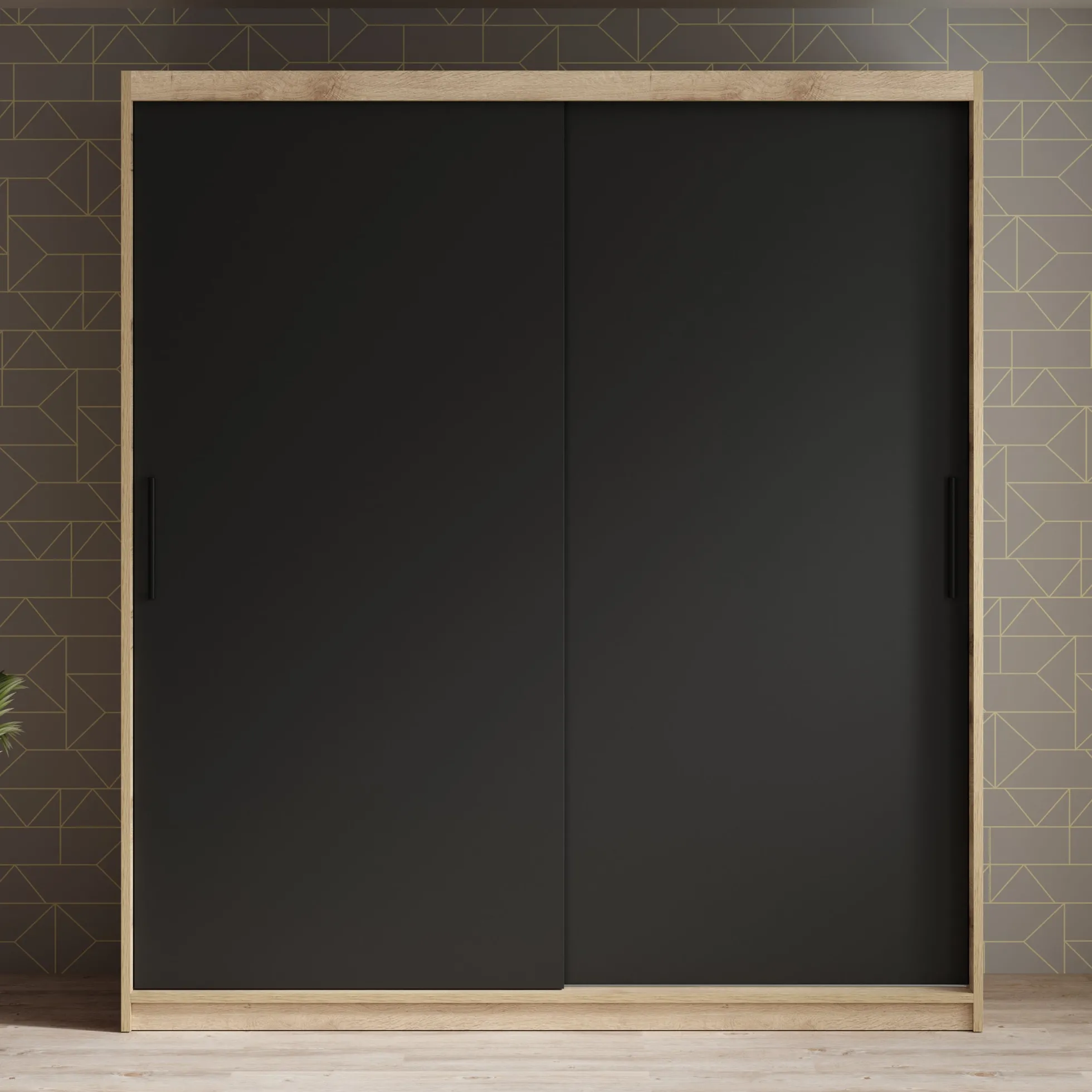 Luxor - Kledingkast met schuifdeuren - Zwart/eiken - 180x62x200 cm