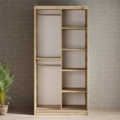 Luxor - Kledingkast met schuifdeuren - Zwart/eiken - 100x62x200 cm