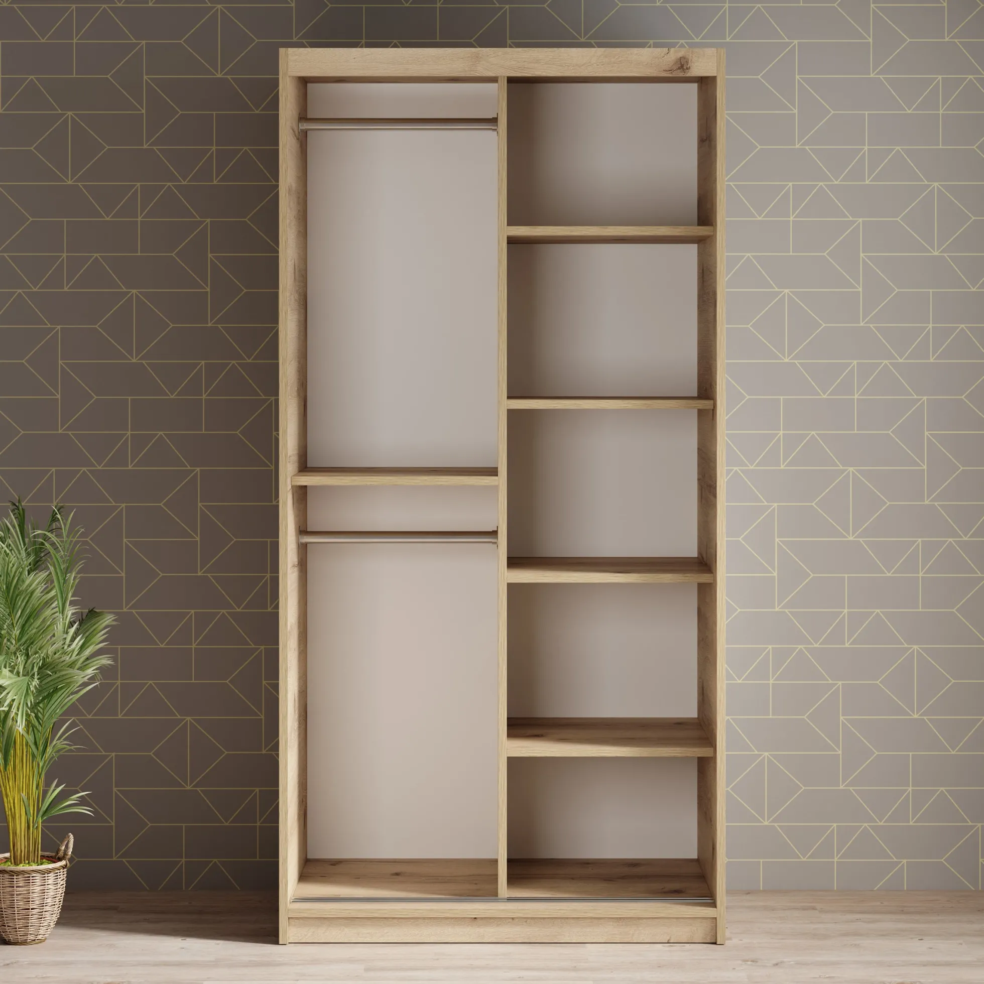 Luxor - Kledingkast met schuifdeuren - Zwart/eiken - 100x62x200 cm