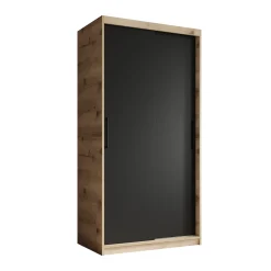 Luxor - Kledingkast met schuifdeuren - Zwart/eiken - 100x62x200 cm