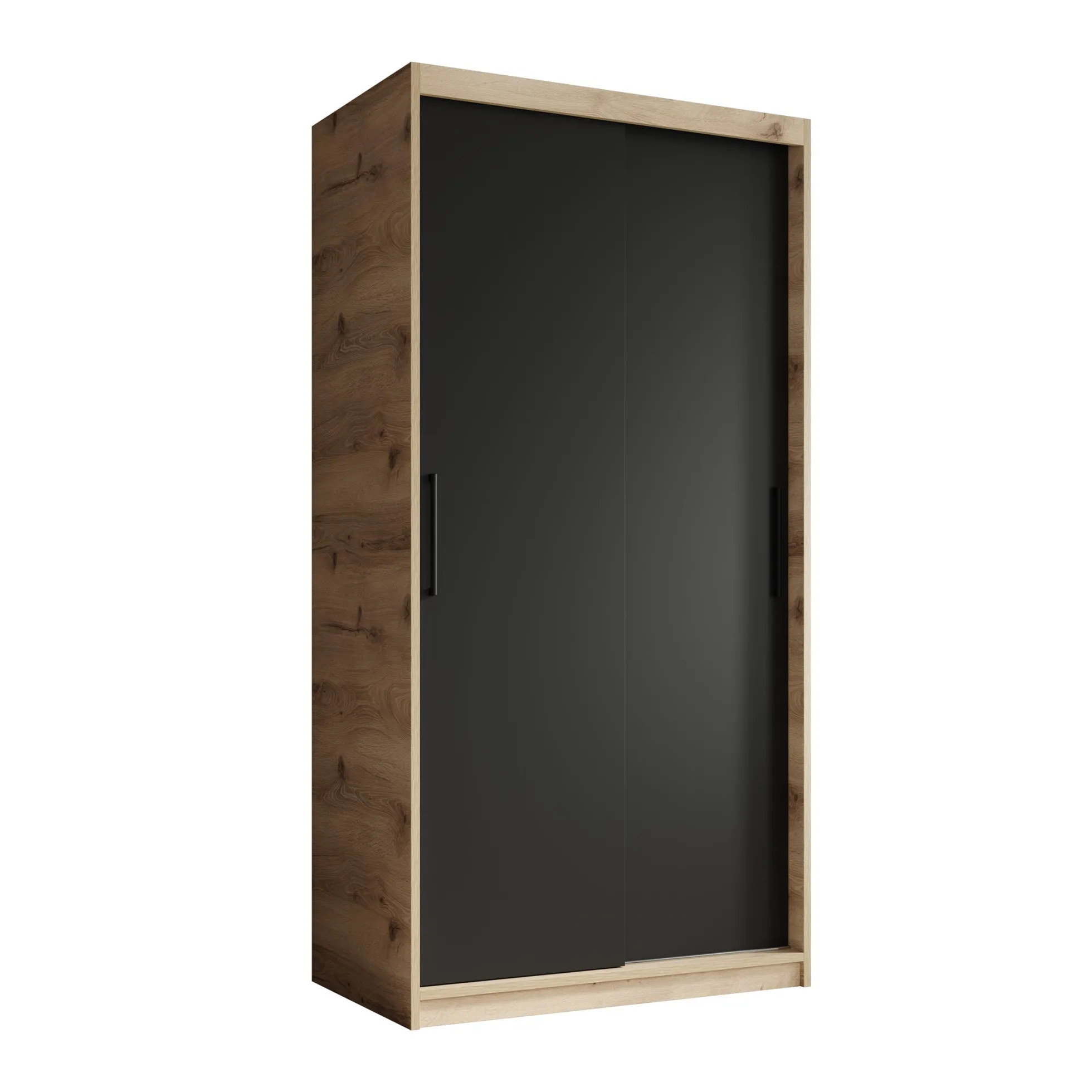 Luxor - Kledingkast met schuifdeuren - Zwart/eiken - 100x62x200 cm
