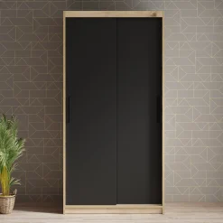 Luxor - Kledingkast met schuifdeuren - Zwart/eiken - 100x62x200 cm