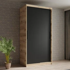 Luxor - Kledingkast met schuifdeuren - Zwart/eiken - 100x62x200 cm