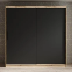 Luxor - Kledingkast met schuifdeuren - Zwart/eiken - 200x62x200 cm