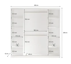 Luxor - Kledingkast met schuifdeuren - Zwart/eiken - 200x62x200 cm