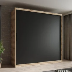 Luxor - Kledingkast met schuifdeuren - Zwart/eiken - 200x62x200 cm