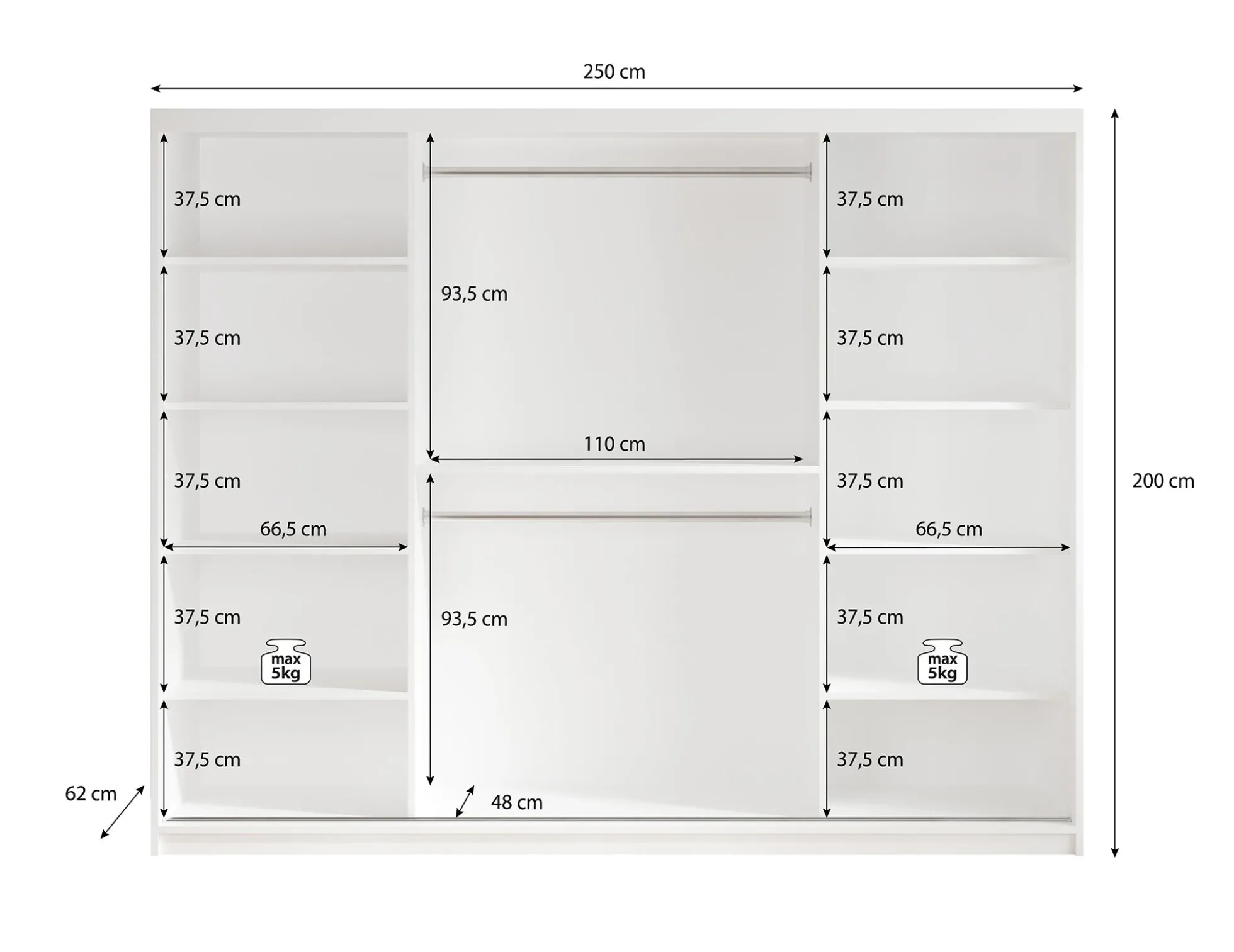 Luxor - Kledingkast met schuifdeuren - Zwart/eiken - 250x62x200 cm