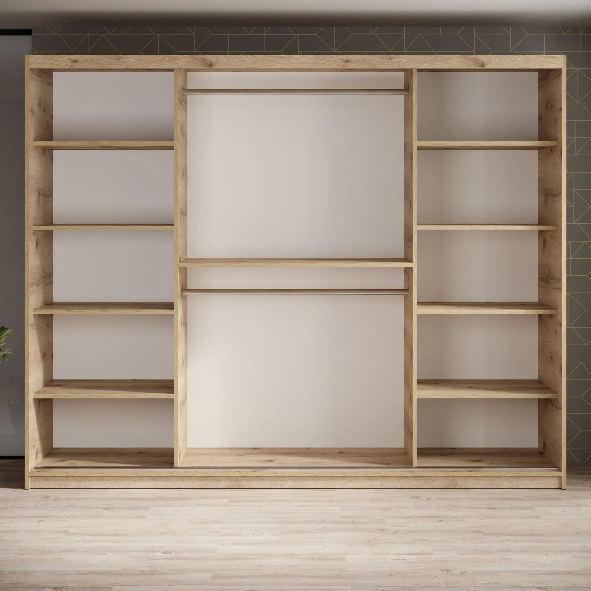 Luxor - Kledingkast met schuifdeuren - Zwart/eiken - 250x62x200 cm