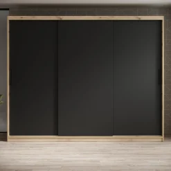 Luxor - Kledingkast met schuifdeuren - Zwart/eiken - 250x62x200 cm