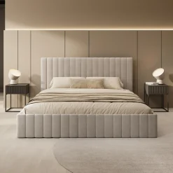 Luz - Tweepersoonsbed met opbergruimte - Beige velvet - 180x200 cm