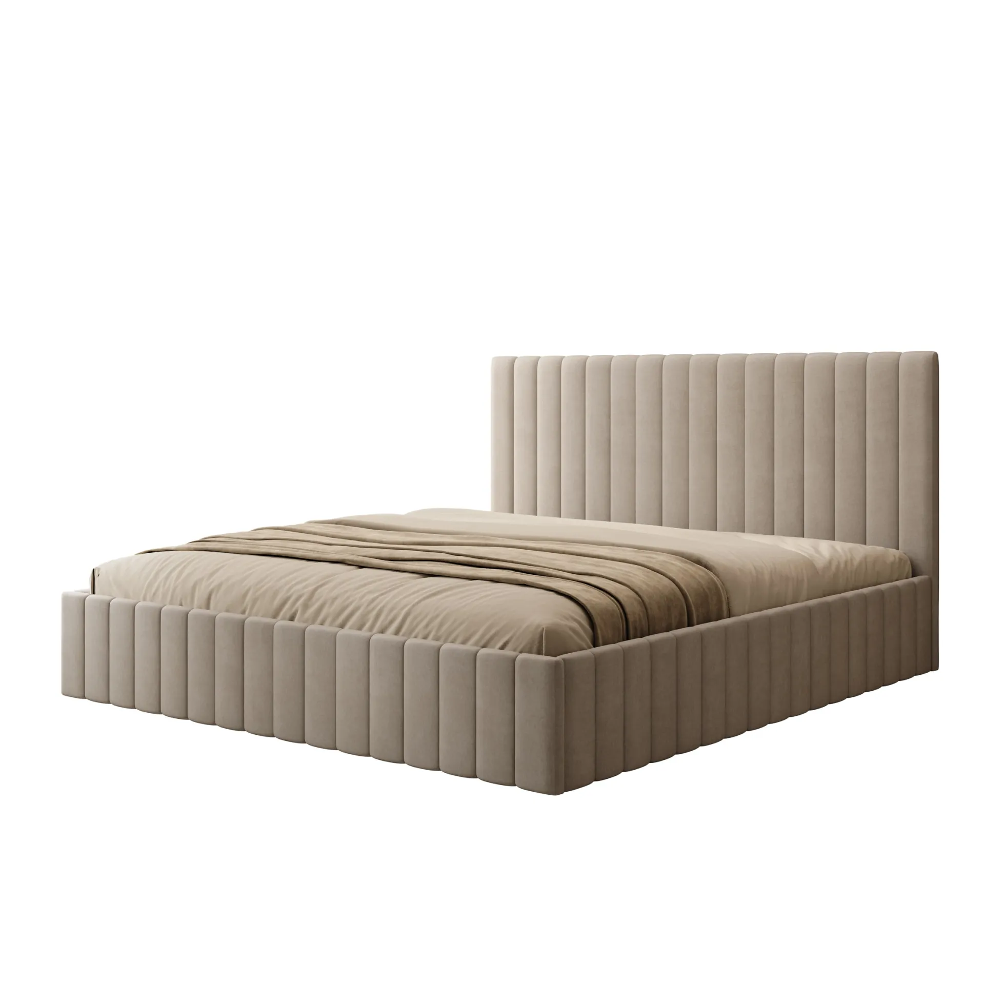 Luz - Tweepersoonsbed met opbergruimte - Beige velvet - 180x200 cm