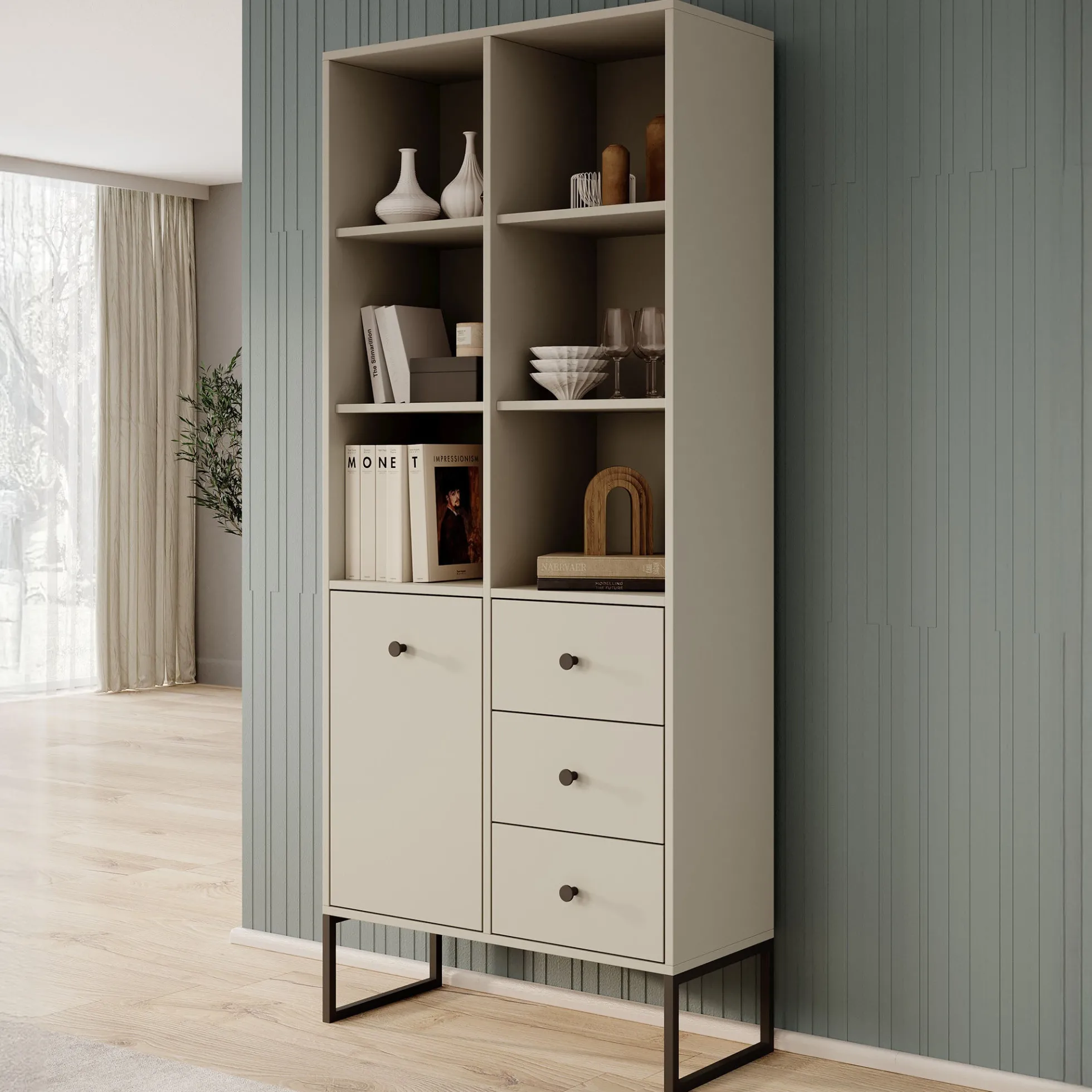 Lyndall - Boekenkast - Beige - 77x33x180 cm