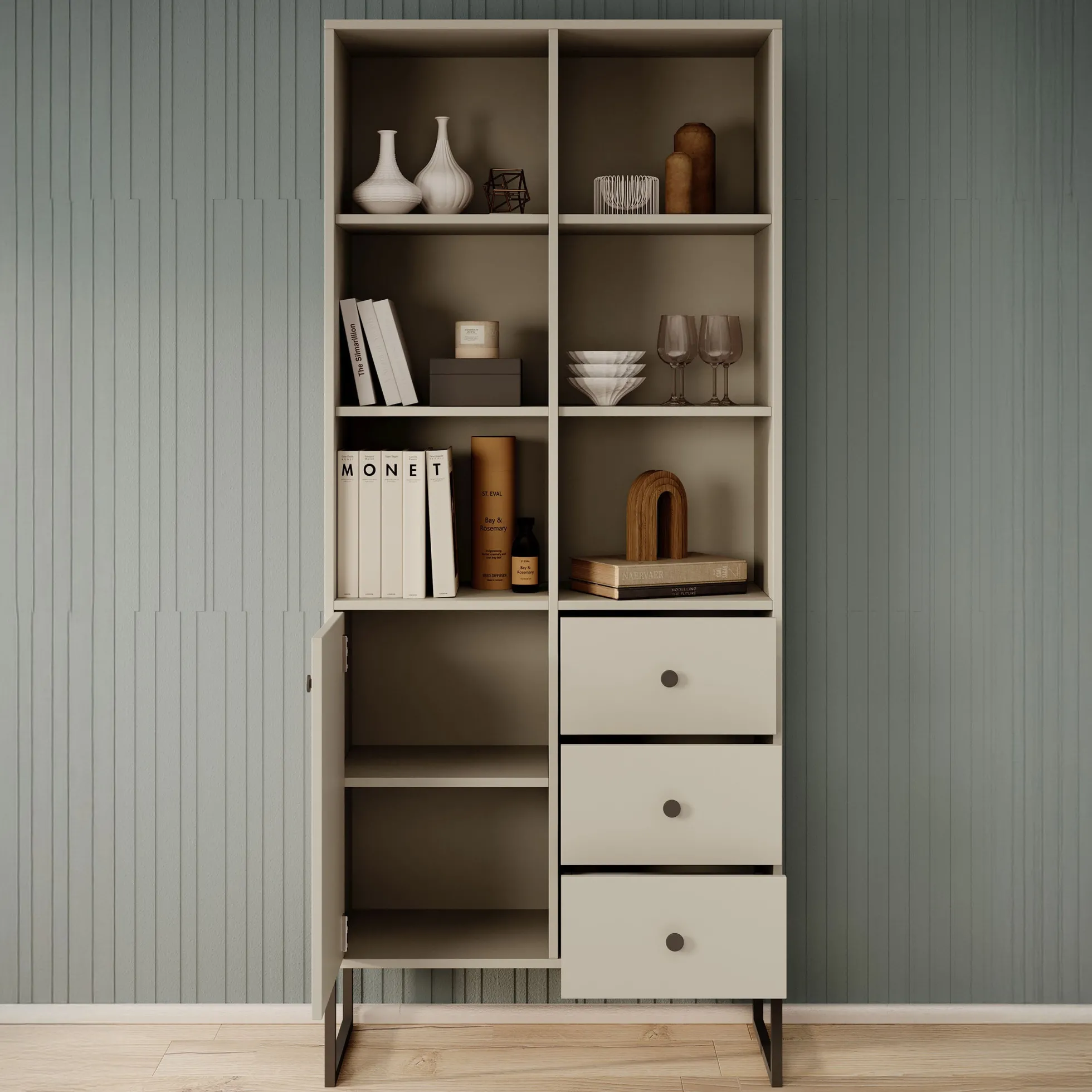 Lyndall - Boekenkast - Beige - 77x33x180 cm