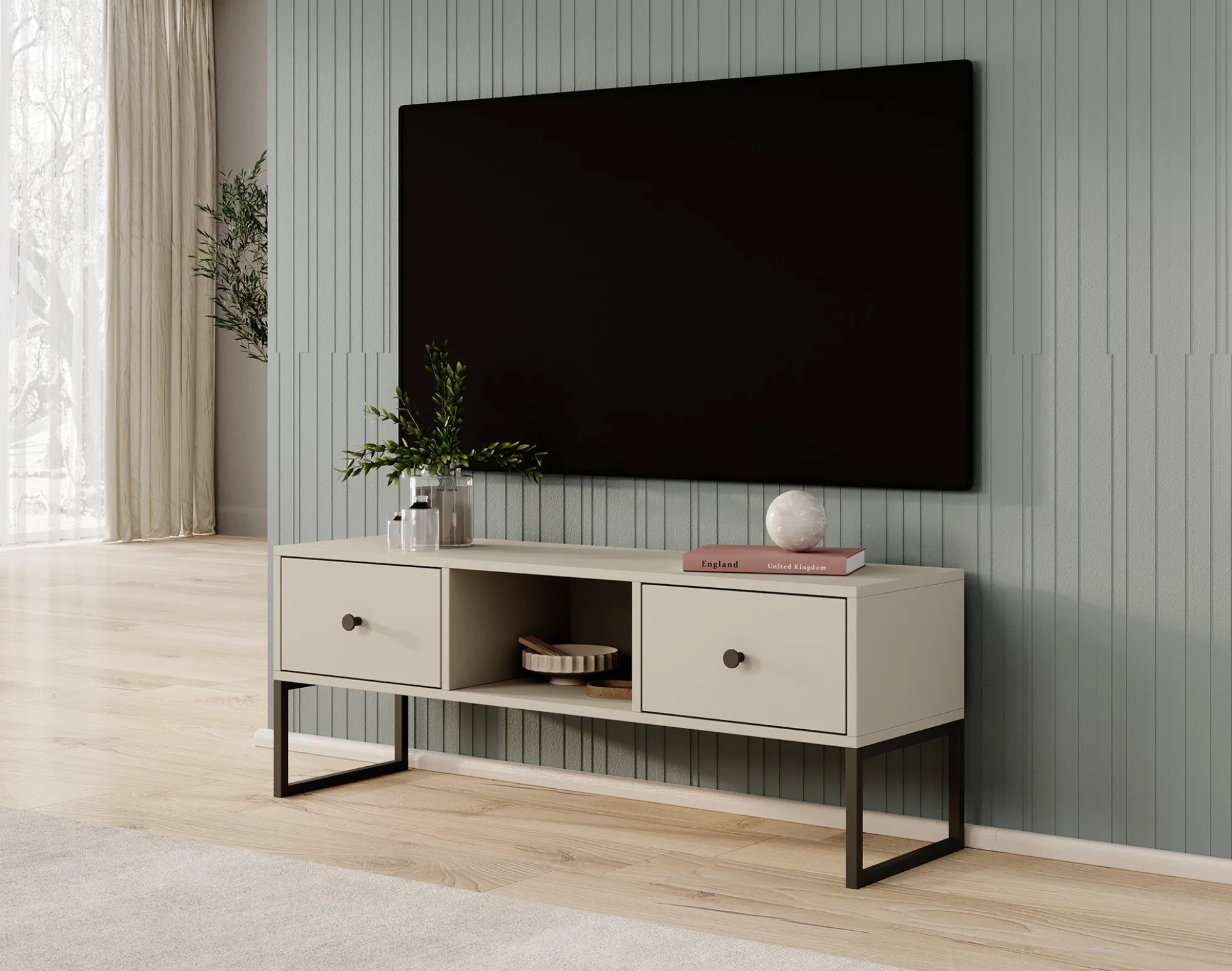 Lyndall - TV-Meubel met 2 lades - Beige - 115 cm