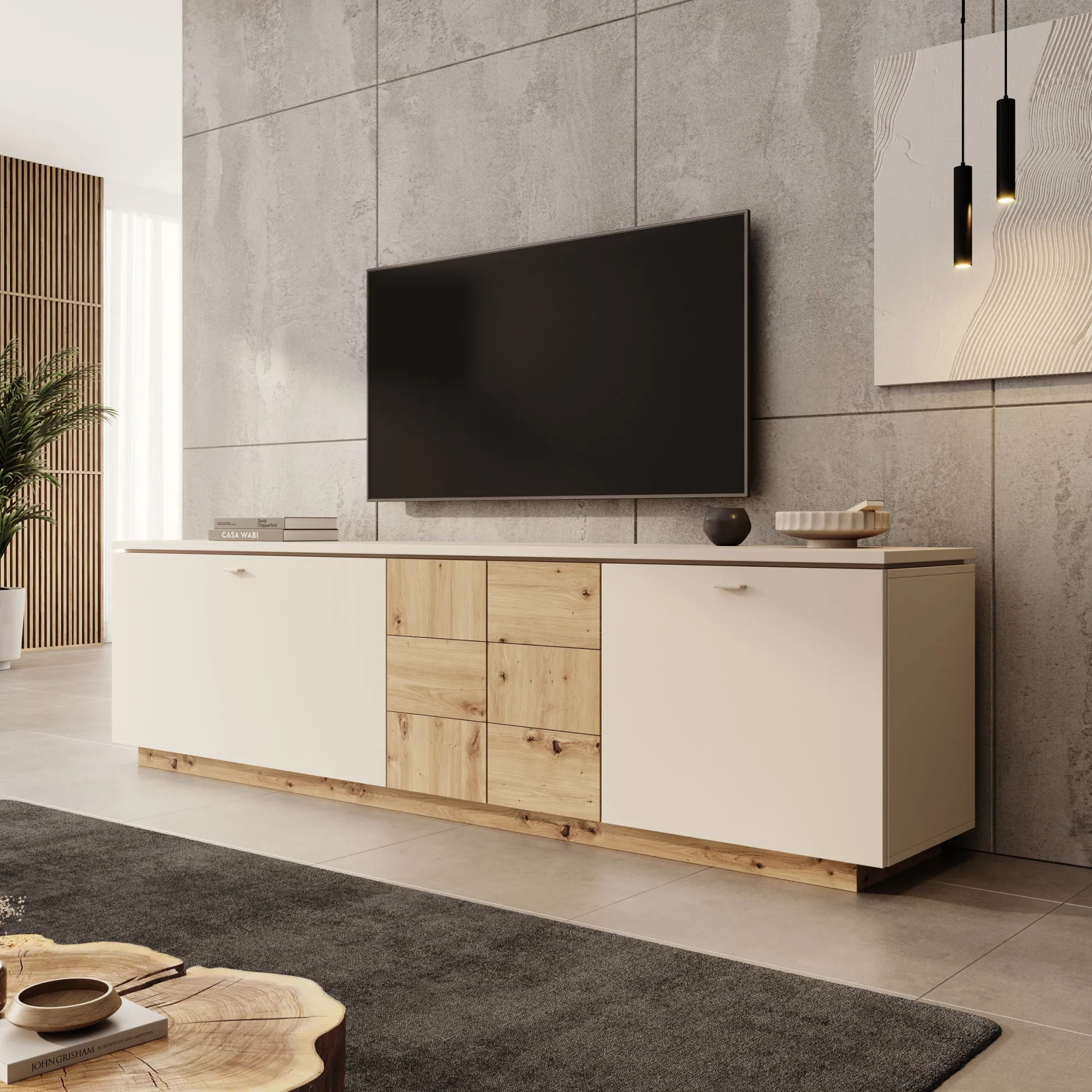 Lynora - TV-Meubel - Beige - 225x42x58 cm