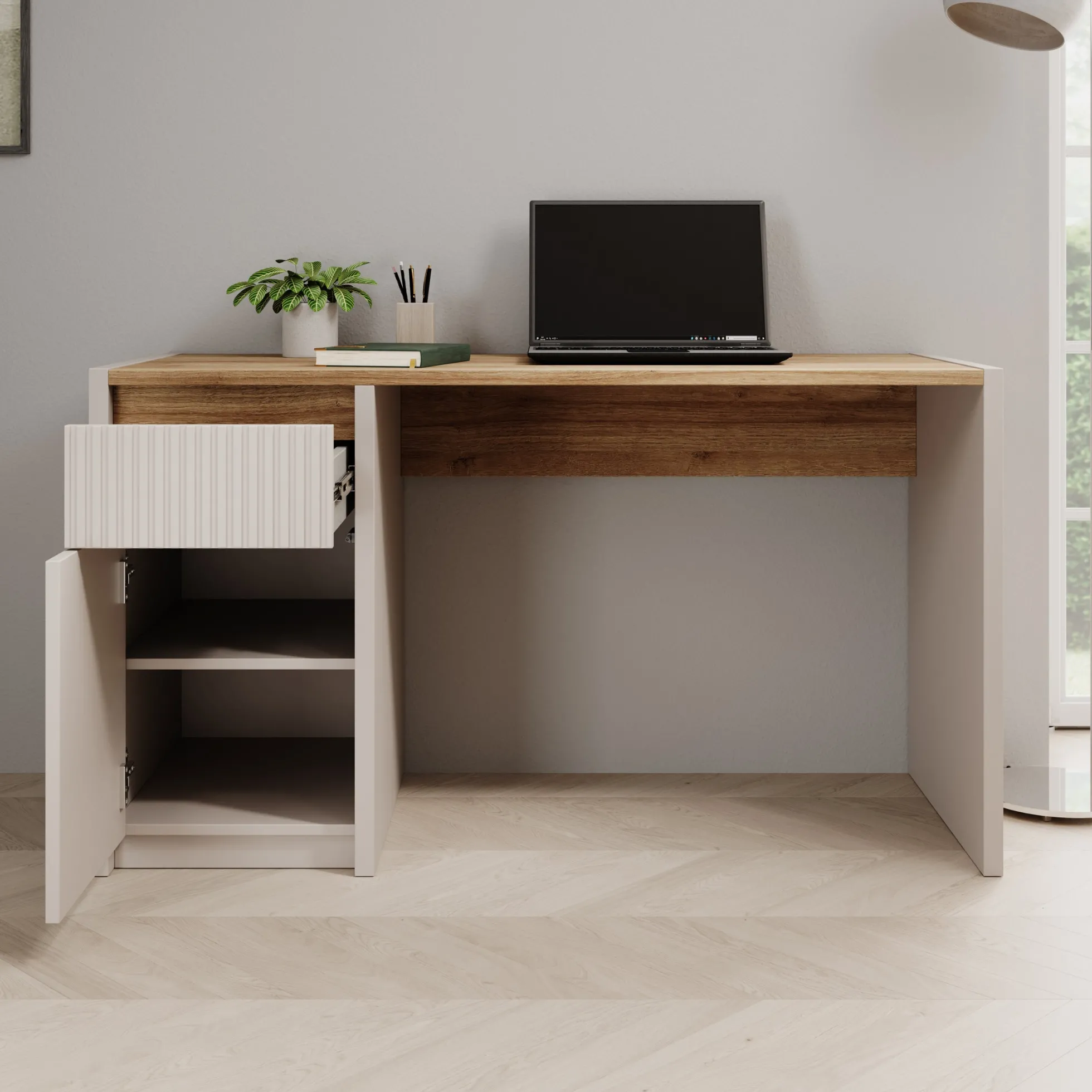 Lynwood - Bureau - Eikenpatroon/Beige - 130x52x72 cm